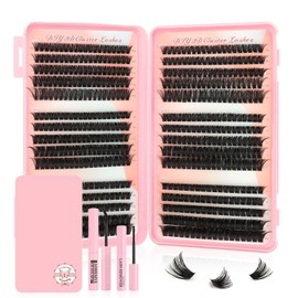 Kiusatig Individual Eyelashes Kit 580pcs Cluster Lashes with Glue&Remover D Curl Individual Cluster 60D 80D 100D Natural False Eyelashes Strip Lashes Book 10-16mm