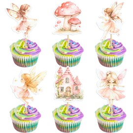 Gyufise 36Pcs Fairy Cupcake Toppers Fairy Birthday Party Decorations Chic Flower Fairy Baby Shower Party Cupcake Topper Decorations for Girls Elves Fairy Birthday Party Cupcake Decorations Multi 2
