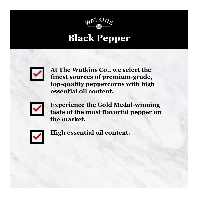 Watkins Pure Ground Black Pepper, Kosher, Gluten Free & Non-GMO,