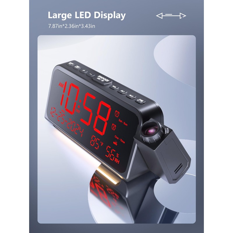 Projection Alarm Clock for Bedroom,Digital Clock with 350° Rotatable Projector,5-Level