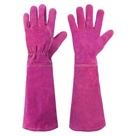 HANDLANDY Ladies Thorn Proof Gardening Gloves, Long Gauntlet Heavy Duty Garden Gloves, Elbow Length Women Leather Rose Pruning Glove (Large, Rosy)