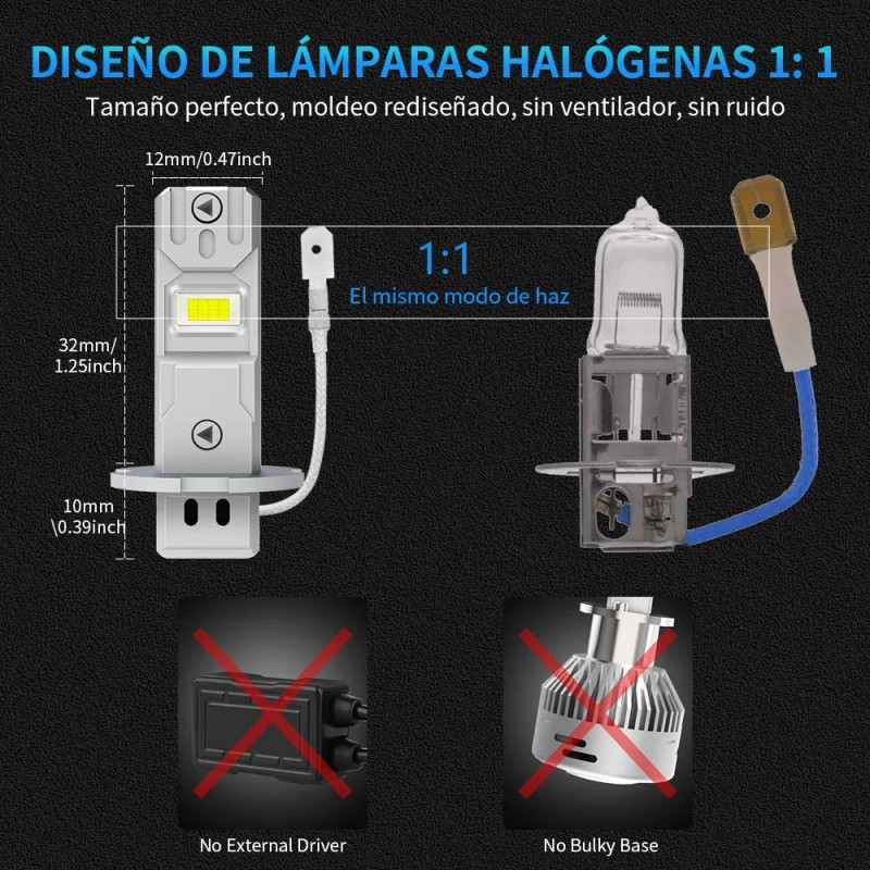 Kit De Faros Led H1 H3 Plug & Play 1:1