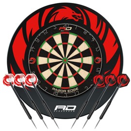Red Dragon Razor Edge Professional Dartboard Set - Tournament Standard Quality and Durable Dragon Design Surround with 2X Steel Tip Darts
