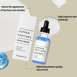 GHK-CU Copper Peptides Serum for Face, Anti Aging Serum with Hyaluronic Acid to Reduce Fine Lines & Improve Skin Elasticity, Firming Facial Serum, 30ml