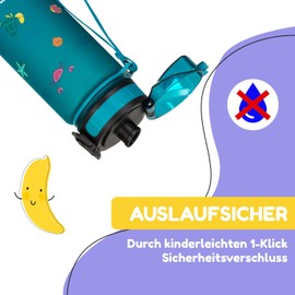 schmatzfatz Children's Water Bottle, 400 ml, Sports for School, Nursery, 1-Click Closure, Tasteless Water Bottle, Leak-Proof with Fruit Insert, BPA-Free