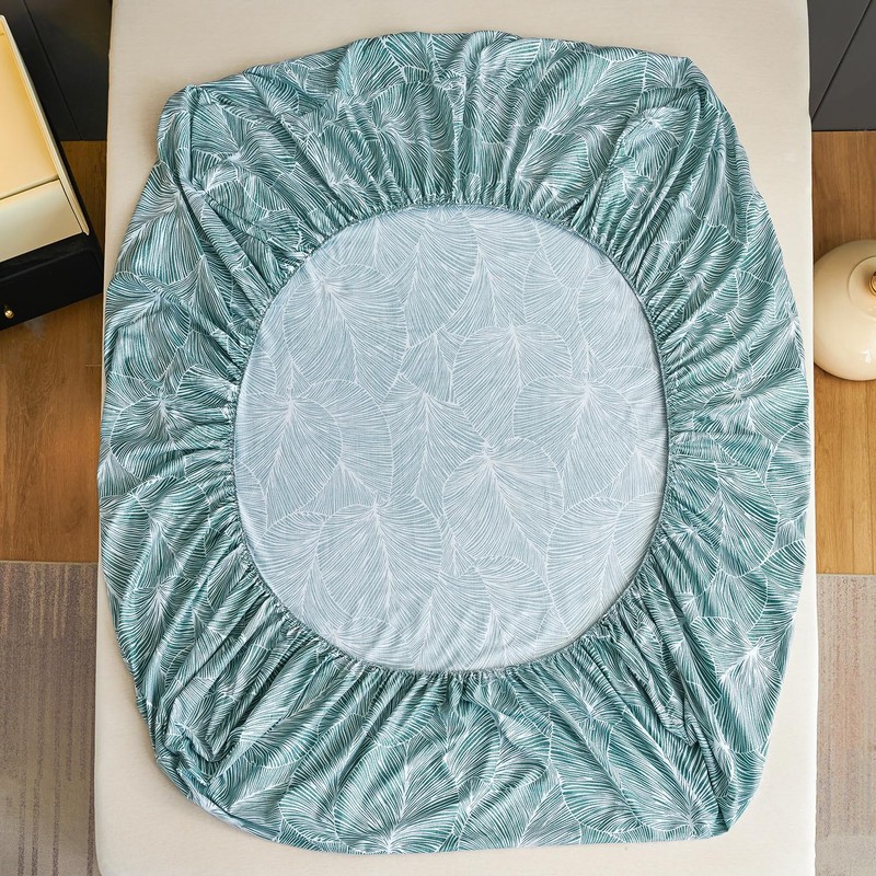 Fitted Sheet 90 x 200 cm - Tropical Leaf Pattern
