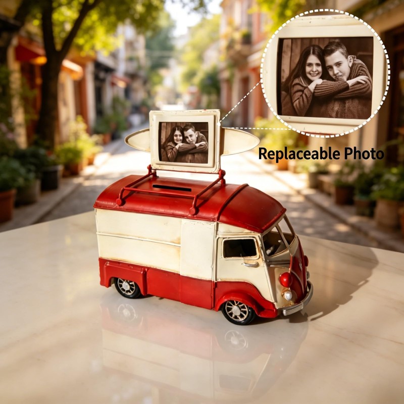 FMYSUSUXY Vintage Truck Van Model Piggy Bank with Photo Frame