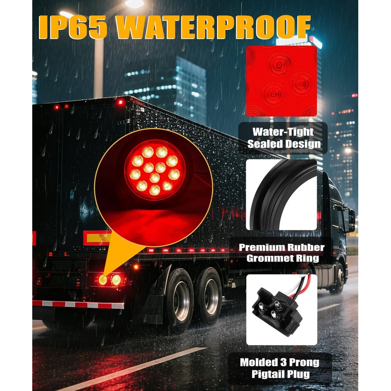Ronybuy 10Pcs 4" Round Red Led Trailer Lights, Trailer Tail