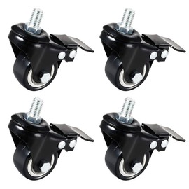 YOKIVE 4 Pcs Threaded Stem Caster, Polyurethane Swivel Wheel Threaded Stem Casters with Brake, Great for Carts Shelves Racks Daily Use (Black, M10x15mm)