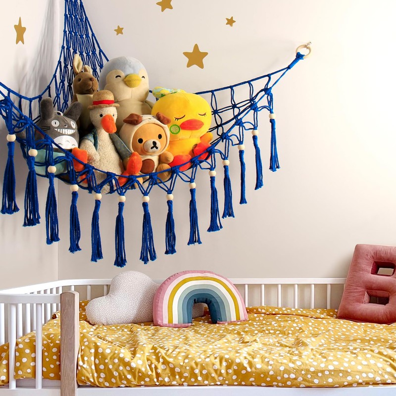 Stuffed Animal Toy Storage Hammock with LED Light-Macrame Jumbo Doll
