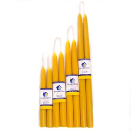 Bluecorn Beeswax 100% Pure Raw Wax Tapers, 4-Pair (8 Candles) - 8-Inch, Raw