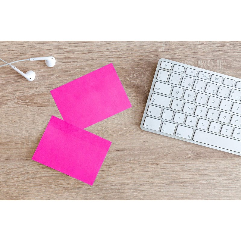 3 Pads of 100 Neon Pink Sticky Notes 76mm x