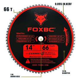 FOXBC 14 Inch Metal Steel Cutting Saw Blade 66 Tooth for Evolution 14 Inch Chop Saw and Other, Cermet Carbide Up to 5X Longer Life