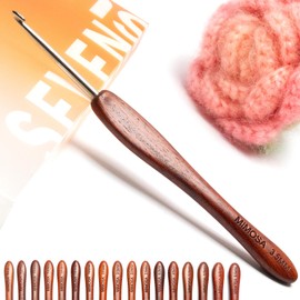 SEVENSUN MIMOSA Crochet Hook, Hand Polished Ergonomic Single Crochet Hook, Available in 0.6mm-6.5mm, Stainless Steel Crochet Hook, Wood Crochet Hook with Pointy Head Crochet Needle, 3.5mm Crochet Hook
