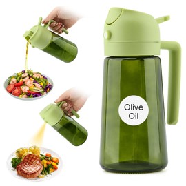 16oz/470ml 2 In 1 Light-Blocking Dark Oils Sprayer for Cooking, Premium Dark Green Glass Oil Bottle, Food-Grade Oil for Air Fryer, BBQ
