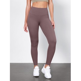 ODODOS ODLIFT Full Length Compression Leggings with Inner Pocket for Women, 28" High Waist Workout Yoga Pants, Purple Taupe, XX-Large