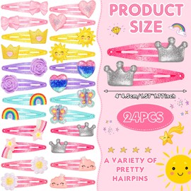 Hanaive 24 Pcs Rainbow Unicorn Clips Metal Hair Clips Butterfly Snap Barrettes Cute Mermaid Hair Pins Sparkly Animal Hair Accessories for Toddlers Little Girls Birthday Party Gifts(Lovely Pattern)