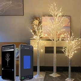 4FT 5FT 6FT Christmas Tree with Lights, 3PACK Smart Lighted Birch Tree with APP Home Decor, Warm White, Timing, Dimmer, Group Control, Music Sync, Christmas Room Decorations Indoor/Outdoor Use