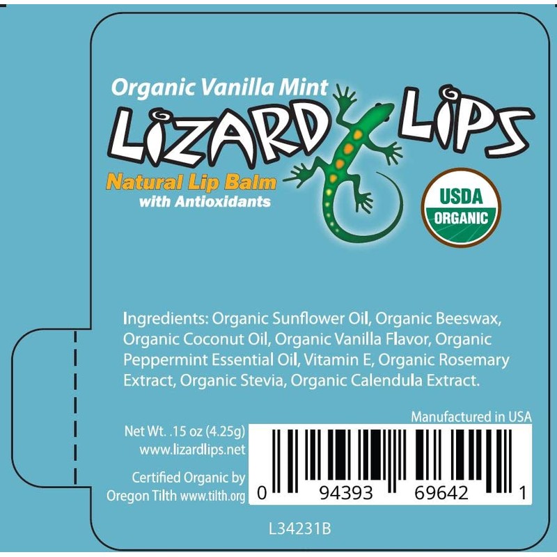 Lizard Lips USDA Certified Organic Lip Balm (Vanilla Mint)
