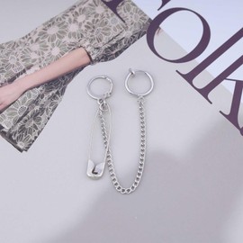 Inilbran Punk Safety Pin Earrings Silver Safety Pin Long Chain Earring Vintage Long Chain Crawler Climber Earrings Gothic Safety Pin Dangle Earrings Jewellery for Women, Zinc