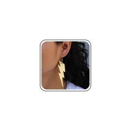 Inateannal Large Flash Earrings Gold Flash Dangle Earrings Lightning Drop Earrings Exaggerated Flash Large Earrings Statement Metal Thunder Earrings Jewellery for Women, Zinc