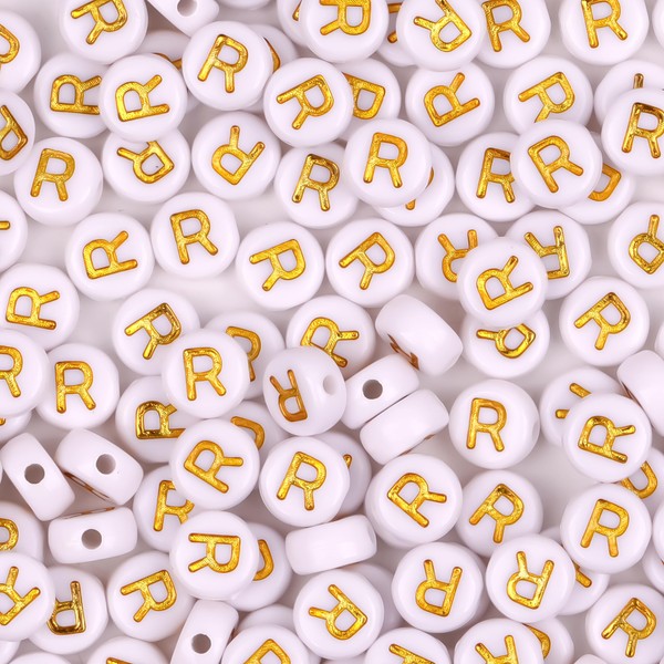 Auvoua 300Pcs Letter Beads R 4X7mm Gold Alphabet Beads Acrylic
