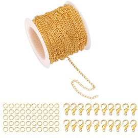 Forise 30 Feet Necklace Chains 2mm Twisted Links Chain for DIY Jewelry Making,Necklace Chains Set with 20Pcs Lobster Clasps 50Pcs Jump Rings