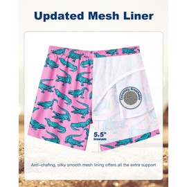 SURF CUZ Mens Swim Trunks 5 Inch Swim Shorts Quick Dry Bathing Suits for Men Beach Shorts with Mesh Lining Board Shorts Swimwear Pink Crocodile Medium