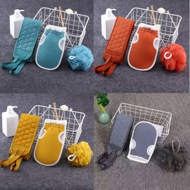 3-Piece Exfoliating Bath Set: Mitt, Back Scrubber, Shower Puff Orange-Red 5ea
