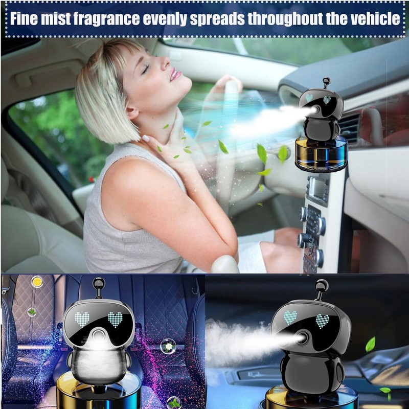 Lanxuan Aromatherapy, Smart Cute Robot Car Air Freshener, Fine Spray/Fillable/Four-Gear