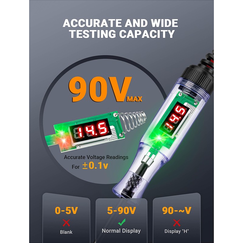Test Light Automotive 5-90V Digital LED Light Tester with Voltage