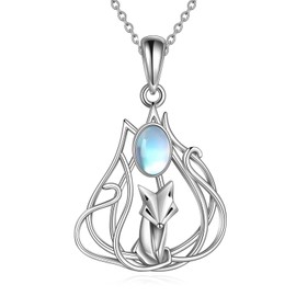 WINNICACA Fox Necklace for Women Sterling Silver Fox Pendant Jewelry with Moonstone Fox Gifts for Women Birthday Christmas Gifts for Women