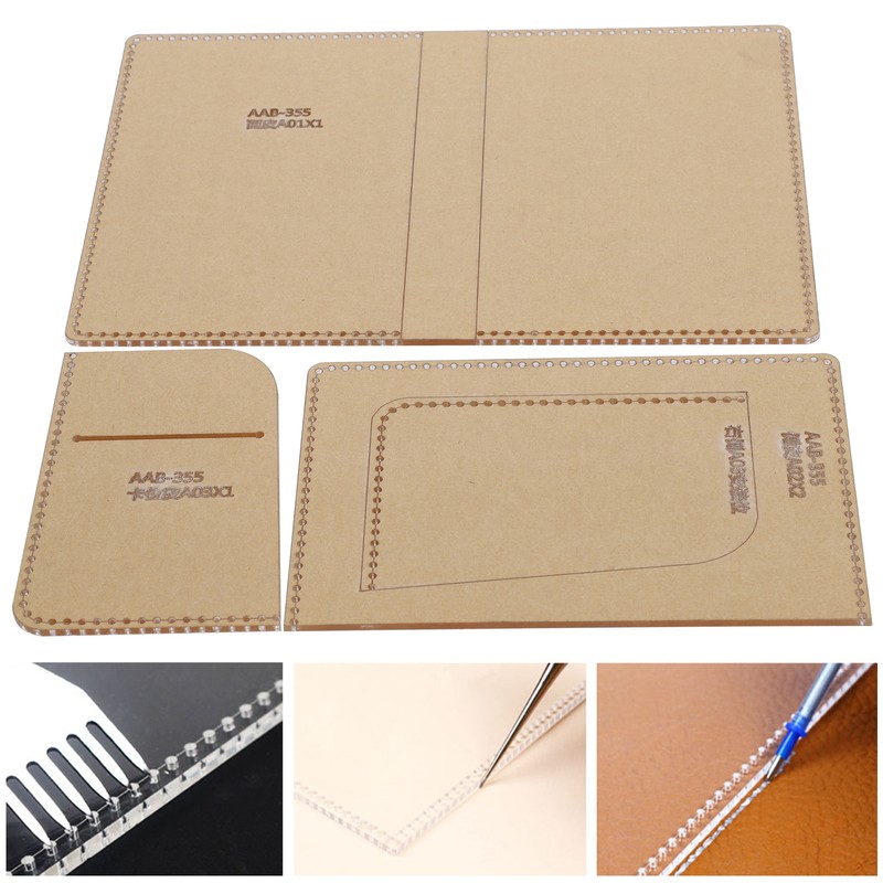 3Pcs Acrylic Template Card Bag DIY Passport Holder Leather Pattern