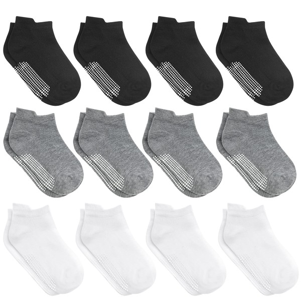 Debra Weitzner 12 Pairs Non-Slip Toddler Ankle Socks With Grips for Baby Boys and Girls Anti-Slip Socks for Infant's Kids