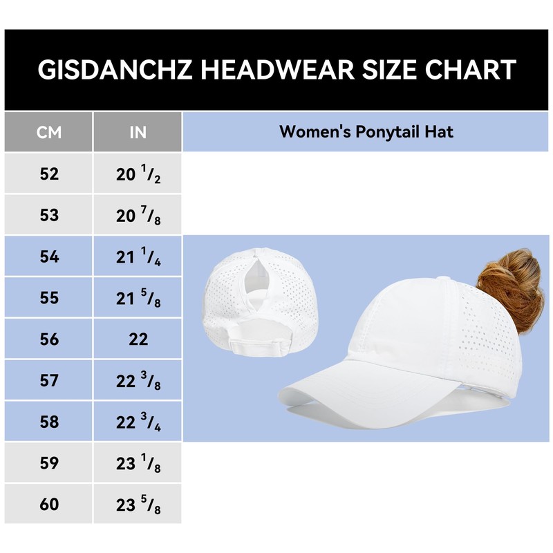 Gisdanchz Women's Vertical Ponytail Cap, Adjustable, Lightweight, Breathable, Perforated Summer