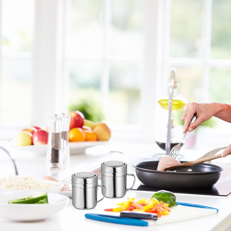 VALICLUD 2pcs Stainless Steel Shaker with Handle Seasoning Container for