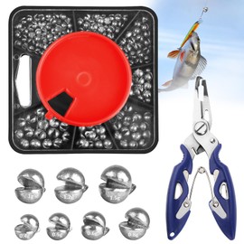 160Pcs Fishing Weights Shot, 7 Sizes Split Shot Fishing Weights Mixed with Pliers and Compartment Box, Soft Metal Alloy Fishing Shot, Non Toxic Fishing Split Shot for Carp Saltwater Freshwater