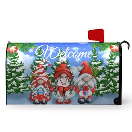 Dacawin Winter Gnome Welcome Mailbox Covers Magnetic Standard Size Christmas Santa Mailbox Post Cover Snowflake Mailbox Wraps Waterproof Mailbox Decor for Yard Garden 18" X 21"