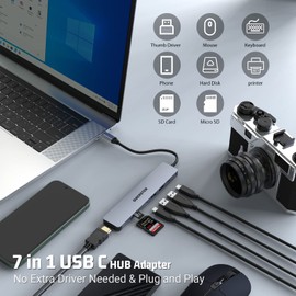 USB C Hub USB C Adapter, OBERSTER USB C Adapter mit 4K HDMI, 100W PD, 2 USB 3.0, SD/TF Kartenleser Kompatibel Laptop, MacBook Pro/Air Surface Pro 8 und andere Typ C Geräten