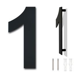 Large Black Brushed Modern House Number -230mm Height - Made of Solid 304 Stainless Steel, Floating Appearance and Easy to Install (Number 1 One)