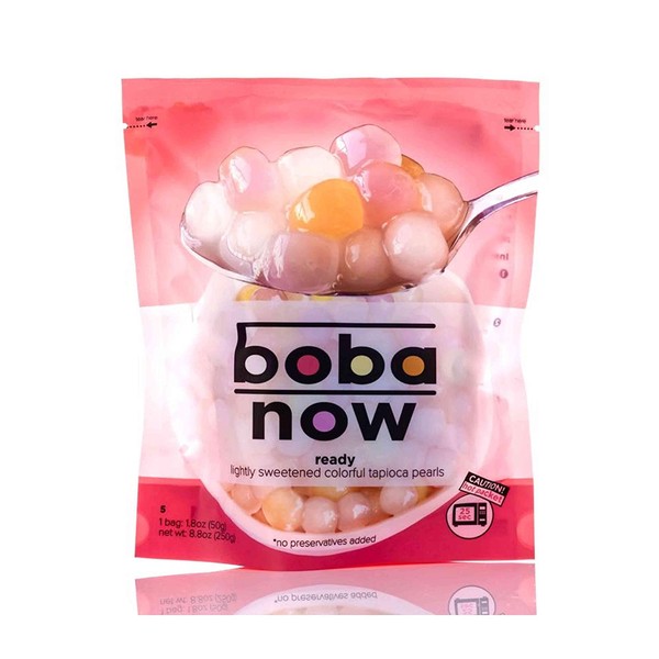 Boba Now - Instant Tapioca Pearls (Colorful) - Ready In 20 Seconds - 5 packs - Net Wt. 8.8 Oz - Lightly Sweetened Flavor - Perfect For Bubble Tea, Milk Tea, Smoothies and Ice Cream (Colorful 1 Bag)
