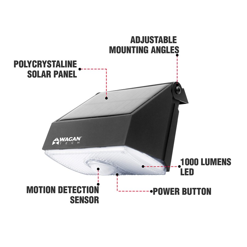Wagan 1000 Lumens Outdoor LED Solar Wall Light Waterproof Motion