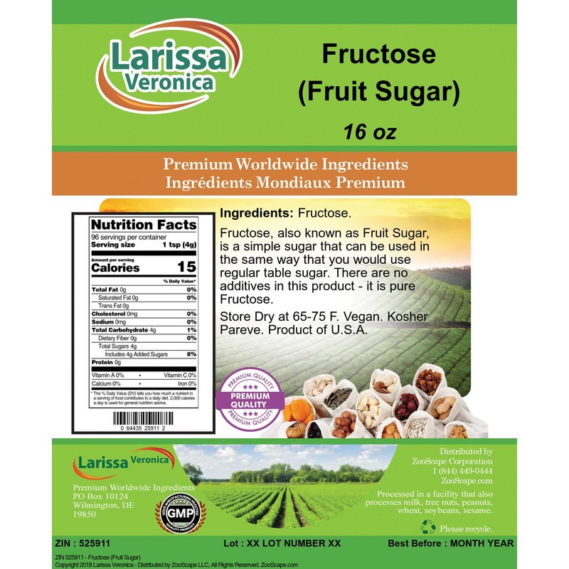 Fructose (Fruit Sugar) (16 oz, ZIN: 525911) - 2 Pack