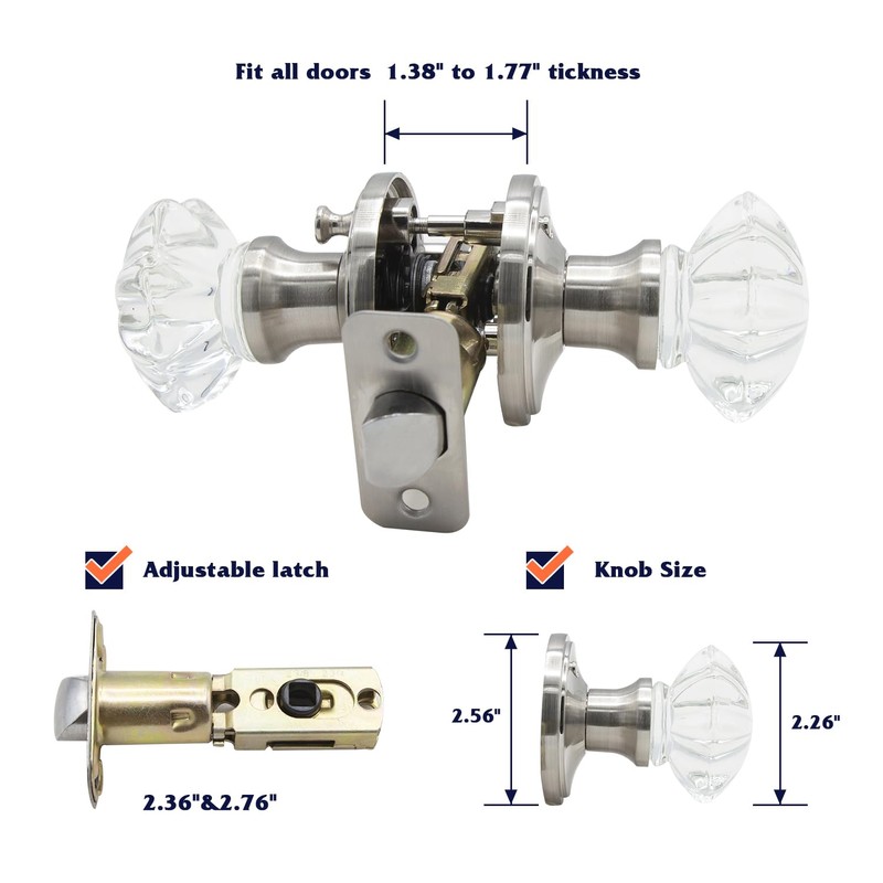 Solidware Glass Crystal Door Knob, Satin Nickel, Interior Privacy Door