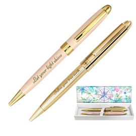 Authentigo Inspirational Ballpoint Pen Set For Women, 2 Ballpoint Pens for Journaling and Writing, with Gift Box, Gold Pen and Pink Pen with Gold Trim, Black Ink