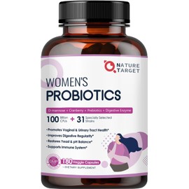 Probiotics for Women Digestive Health, 100 Billion CFUs Probiotic with Digestive Enzymes & Prebiotics, Vaginal Probiotics with Cranberry for Urinary Tract Health, pH Balance, 180 Veggie Capsules