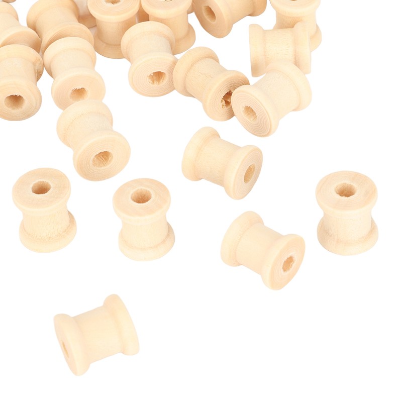 200Pcs Wooden Spools 0.55in 0.51in Unfinished Polished Wood Smoothing Wooden