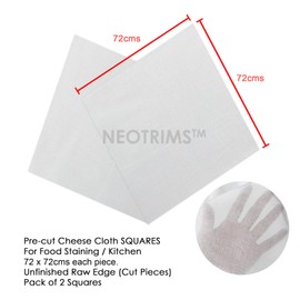 Muslin Cheese Cloth Fabric for Food Kitchen Straining Superior Quality Ultra Fine Mesh Cheesecloth,Extra Wide 150cms Width.100% Cotton,Cut Pieces Squares or by The Meter. Pack of 2pcs (Each 72x72cm)