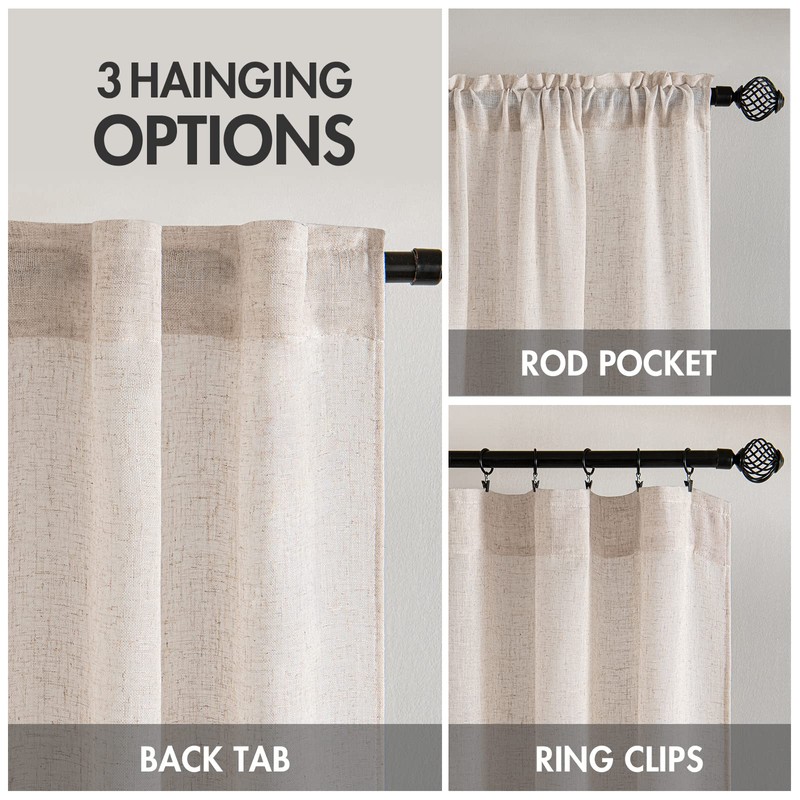 MIULEE Natural White Linen Curtains 84 Inch Long for Bedroom