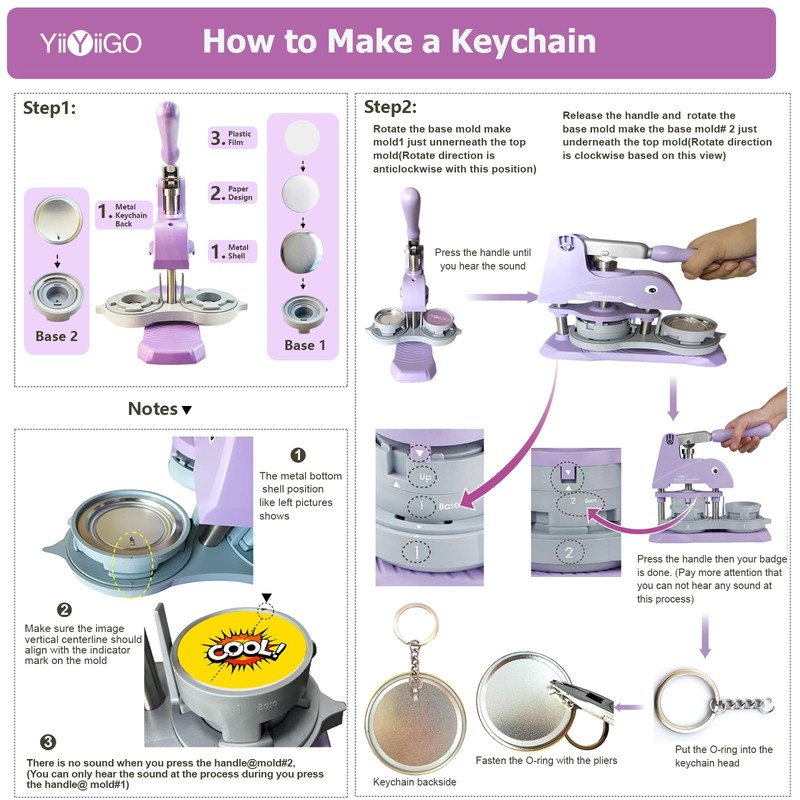 YiiYiiGO Button Maker Keychain Supplies, 50 Sets Pin Making Kit